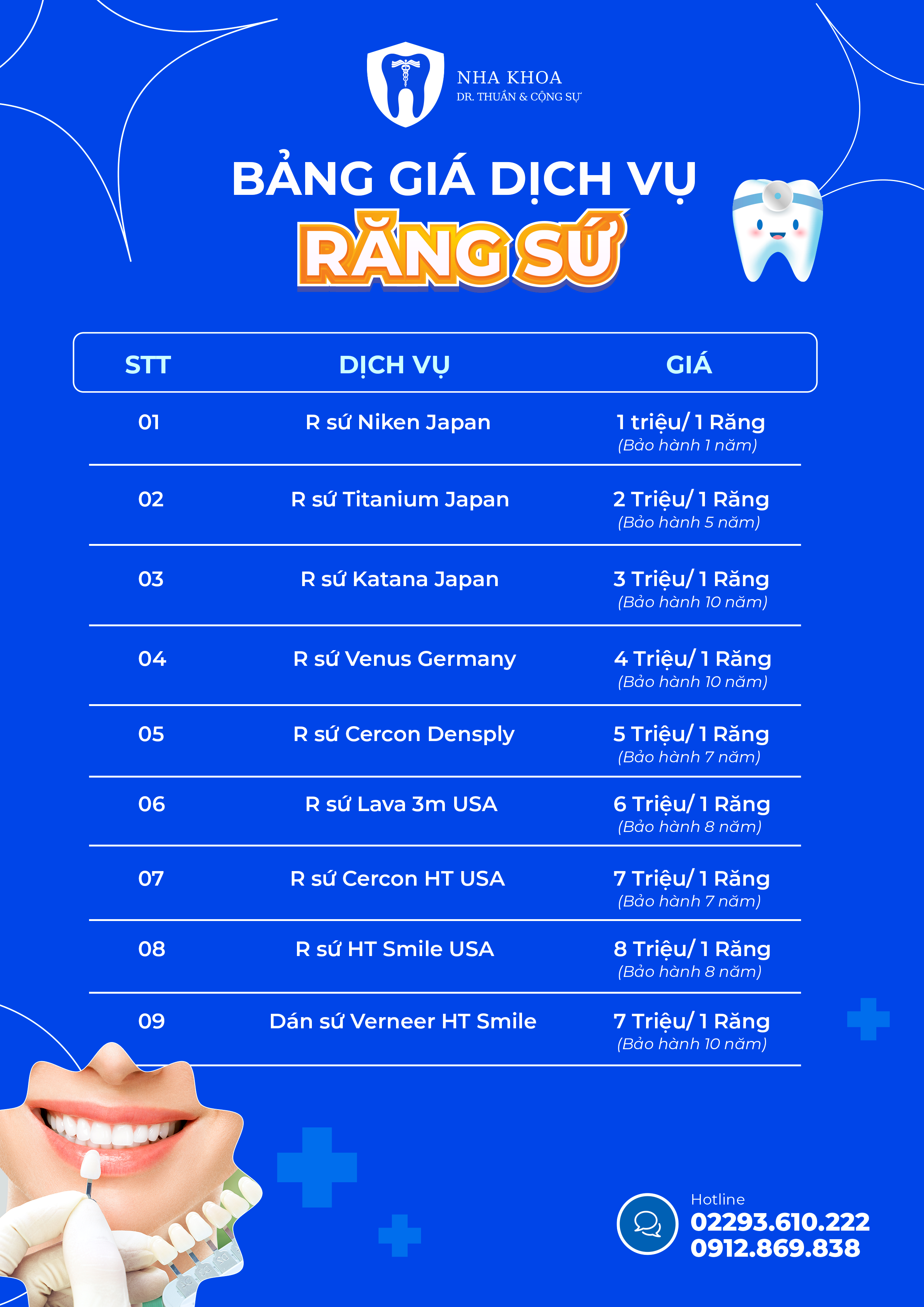 Bảng giá dịch vụ răng sứ tại ninh bình